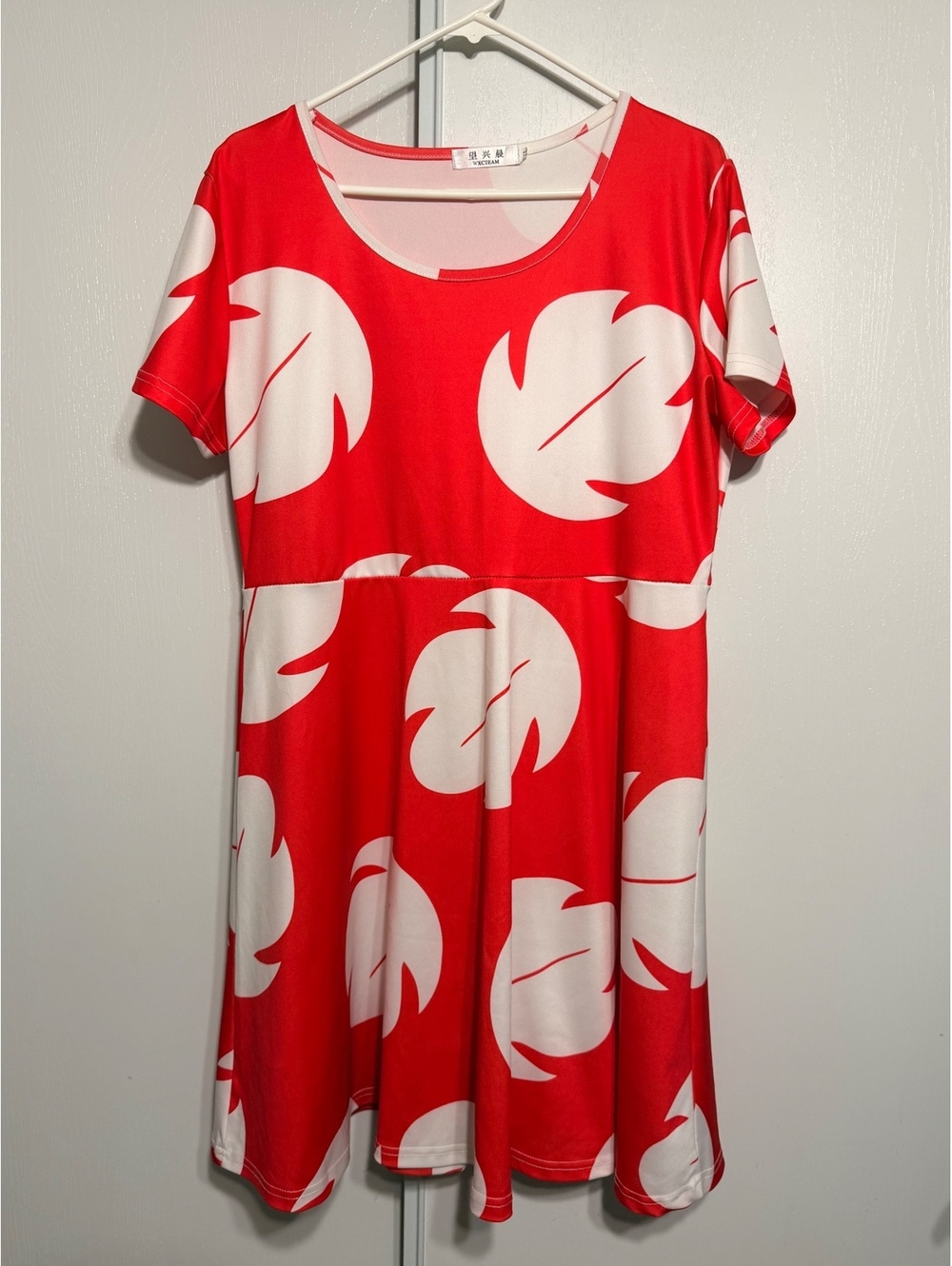 Women’s Lilo & Stitch Inspired Red White Leaf Print Dress Short Sleeve XL